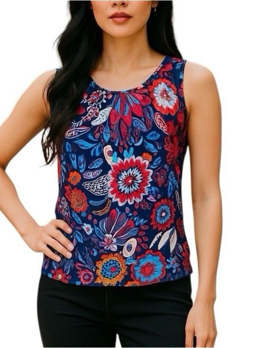 Boden Navy Floral Sleeveless Top Multicolor Tie Back Size US 4 UK 8 Preppy